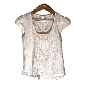 H&M Women's Size 12 Pale Pink Pintuck Button-Front Cap Sleeve Blouse